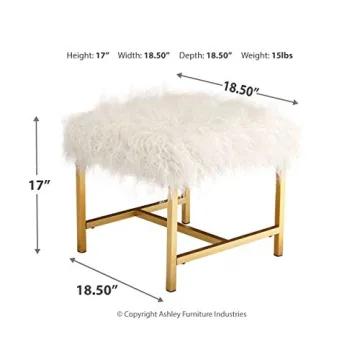 Elissa Glam Faux Fur Accent Stool with Gold Legs 19"