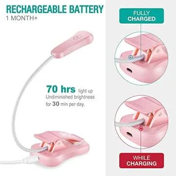 Vekkia Rechargeable Book Light for Reading in Bed, 3 Color x 3 Brightness, Lightweight Reading Light, Up to 70 Hours Lighting, Great for Readers, Travel (Pink)