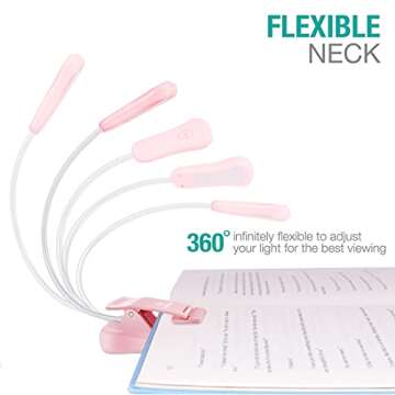 Vekkia Rechargeable Book Light for Reading in Bed, 3 Color x 3 Brightness, Lightweight Reading Light, Up to 70 Hours Lighting, Great for Readers, Travel (Pink)