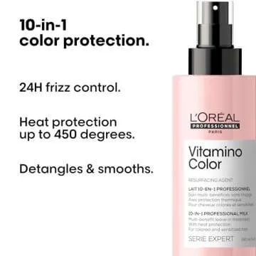 L'Oreal Professionnel Vitamino Color 10-in-1 Multi-Benefit Leave-In Spray - Heat Protectant & Detangler For Frizz Control & Boosting Shine, For Color Treated & All Hair Types