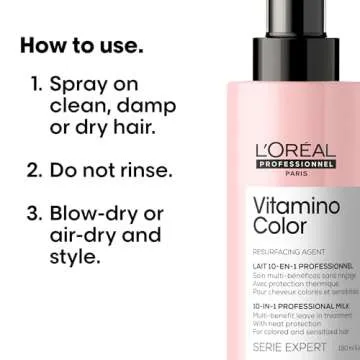 L'Oreal Professionnel Vitamino Color 10-in-1 Multi-Benefit Leave-In Spray - Heat Protectant & Detangler For Frizz Control & Boosting Shine, For Color Treated & All Hair Types