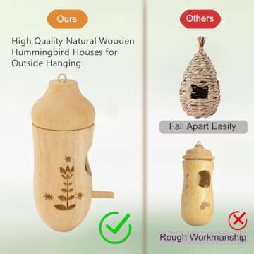 OROGHT Hummingbird House - Natural Wooden Hummingbird Houses for Outside Hanging, Gardening Gifts Home Decoration 3 Packs