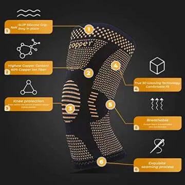 JIUFENTIAN Copper Knee Brace for Arthritis Pain and Support-Copper Knee Sleeve for knee pain Compression sleeve for Sports, Workout, Knee Pain Relief-Single(Large)
