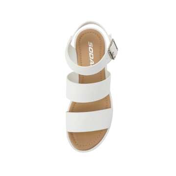 Soda ACCOUNT ~ Women Open Toe Two Bands Lug sole Fashion Block Heel Sandals with Adjustable Ankle Strap (White, numeric_7)