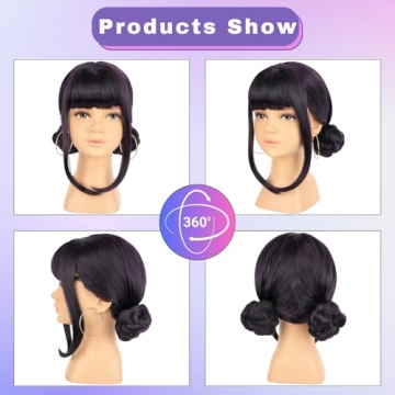 Morvally Short Black Purple Wig with 2 Buns Anime Cosplay Synthetic Hair Wigs for Halloween Costume ...