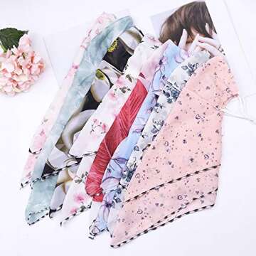 Finrezio 8Pcs UV Neck Gaiters for Women Silk Face Covers Bandanas Chiffon Floral Scarf Sun Protection Balaclavas Face Head Wrap Headwear Neck Covers Lightweight for Outdoor Sports