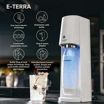 SodaStream E-TERRA Sparkling Water Maker (White) with CO2 and Carbonating Bottle