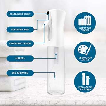 Hair Spray Misting Bottle - Ultra Fine Continuous Mist Sprayer For Hairstyling, Cleaning, Plants & S...