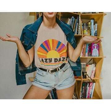 R.Vivimos Women's Summer Short Sleeve Fashion Pattern Print Casual Loose T-Shirt Top (Small, Beige)