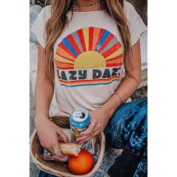 R.Vivimos Women's Summer Short Sleeve Fashion Pattern Print Casual Loose T-Shirt Top (Small, Beige)