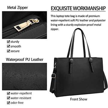 Laptop Bag for Women Waterproof Lightweight Leather 15.6 Inch Computer Tote Bag Business Office Brie...
