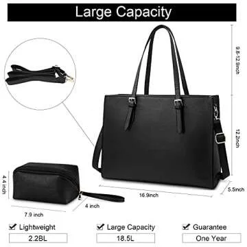 Laptop Bag for Women Waterproof Lightweight Leather 15.6 Inch Computer Tote Bag Business Office Briefcase Large Capacity Handbag Shoulder Bag Professional Office Work Bag Purse 2pcs Set, Black
