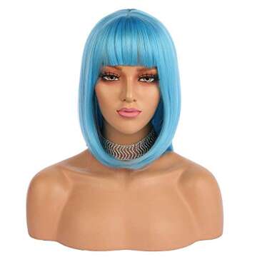 eNilecor Short Bob Hair Wigs 12" Straight with Flat Bangs Synthetic Colorful Cosplay Daily Party Wig...
