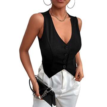 SweatyRocks Women's Asymmetrical Crop Vest Blazer Black