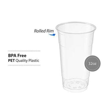 Elegant 32 Ounce Disposable PET Cups for Cold Drinks