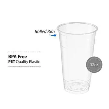 Elegant 32 Ounce Disposable PET Cups for Cold Drinks