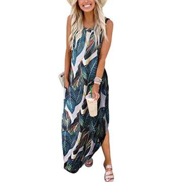 ANRABESS Women Casual Loose Sundress Sleeveless Split Maxi Long Beach Shirt Dress Travel Vacation 2024 Summer Outfits Floral Print Large