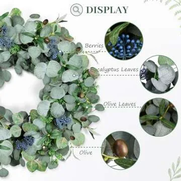 Eucalyptus Wreath for Front Door, COLORSPEC 24 Inch Eucalyptus Wreath with Olive Leaves and Berries All Year Round, Handmade Green Spring Summer Wreaths for Front Door Indoor Outdoor Wedding Holiday