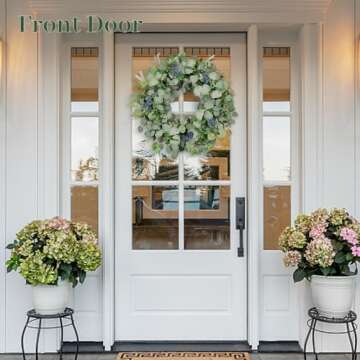 Eucalyptus Wreath for Front Door, COLORSPEC 24 Inch Eucalyptus Wreath with Olive Leaves and Berries All Year Round, Handmade Green Spring Summer Wreaths for Front Door Indoor Outdoor Wedding Holiday