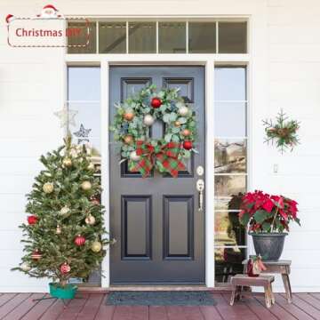 Eucalyptus Wreath for Front Door, COLORSPEC 24 Inch Eucalyptus Wreath with Olive Leaves and Berries All Year Round, Handmade Green Spring Summer Wreaths for Front Door Indoor Outdoor Wedding Holiday