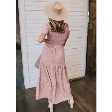 Zattcas Womens Floral Smocked Maxi Dress for Summer Styles