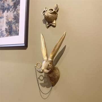 GUASDIE Animal Heads Wall Decor, Faux Deer Head Mount, Animal Sculptures Wall Decor, Resin Animal He...