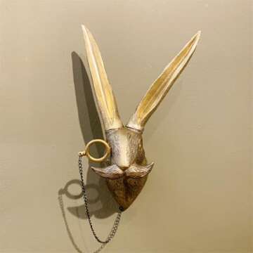 GUASDIE Animal Heads Wall Decor, Faux Deer Head Mount, Animal Sculptures Wall Decor, Resin Animal Head Wall Hanging Decoration for Living Room Bedroom Kitchen Gift,Rabbit