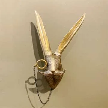 GUASDIE Animal Heads Wall Decor, Faux Deer Head Mount, Animal Sculptures Wall Decor, Resin Animal Head Wall Hanging Decoration for Living Room Bedroom Kitchen Gift,Rabbit