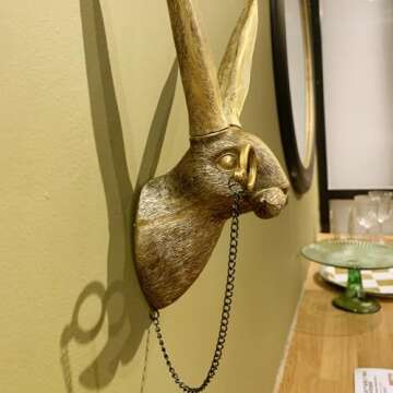 GUASDIE Animal Heads Wall Decor, Faux Deer Head Mount, Animal Sculptures Wall Decor, Resin Animal Head Wall Hanging Decoration for Living Room Bedroom Kitchen Gift,Rabbit