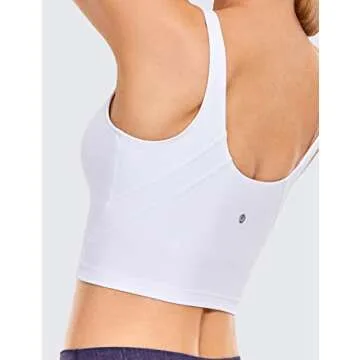 CRZ YOGA Womens V Neck Workout Tank Tops with Built in Bras - Cropped Padded Athletic Longline Sports Bra White X-Small