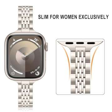 TRUMiRR Band for Apple Watch Series 9 8 7 45mm / SE (2nd Gen) 44mm Starlight Women, Slim Stainless Steel Watchband Metal Strap for iWatch Ultra 2 SE Series 9 8 7 6 5 4 3 2 1 49mm 45mm 44mm 42mm