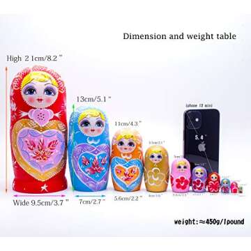 JoyNest Russian Nesting Dolls 10pcs Matryoshka Wood Stacking Nested Set Heart Shape Girl Handmade To...
