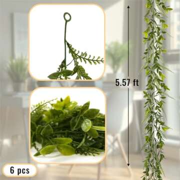 PENGYEE 6 Pack 5.57ft Artificial Greenery Garland, Leaf Garland for Room Decor, Garlands for Decoration, Fake Vines Hanging Plants for Home Bedroom Garden Wall Wedding Decor-042