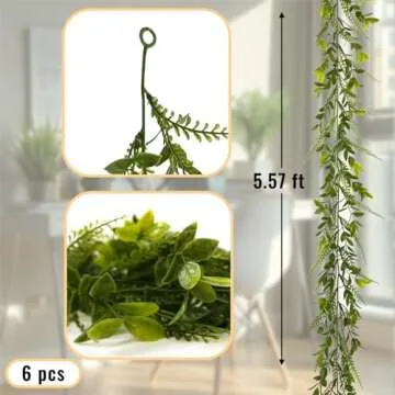 PENGYEE 6 Pack 5.57ft Artificial Greenery Garland, Leaf Garland for Room Decor, Garlands for Decoration, Fake Vines Hanging Plants for Home Bedroom Garden Wall Wedding Decor-042