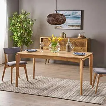Christopher Knight Home Alma Dining Table - Mid-Century 6-Seater in Natural Oak Finish