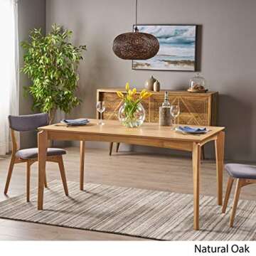 Christopher Knight Home Alma Dining Table, 6-Seater, Rubberwood with Walnut Veneer, Mid-Century, Natural Oak Finish