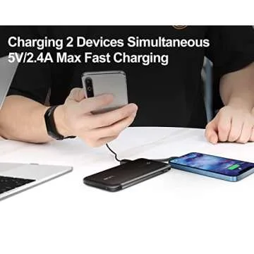 Luxtude 10000mAh Portable Charger for iPhone Built-in Lightning Cable, Mfi Apple Certified Slim Power Bank Portable Phone Charger, Fast Charging Thin Battery Pack for iPhone14/13/12/11, Android etc.