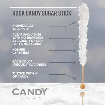 Candy Envy - Easter Rock Candy Sugar Sticks - 10 Indiv. Wrapped - Pastel Colors