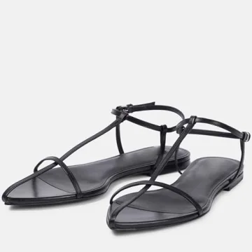 Molozoey Black Flat Sandals for Women with Metal Buckle Ankle Strappy Ladies Fashion Slide Sandals Comfortable Summer Open Toe Women Sandals Dressy.