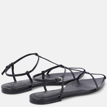 Molozoey Black Flat Sandals for Women with Metal Buckle Ankle Strappy Ladies Fashion Slide Sandals Comfortable Summer Open Toe Women Sandals Dressy.