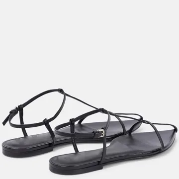 Molozoey Black Flat Sandals for Women with Metal Buckle Ankle Strappy Ladies Fashion Slide Sandals Comfortable Summer Open Toe Women Sandals Dressy.