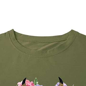 Women Wild Free T-Shirt Floral Cow Print Casual Tee