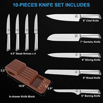 Imarku 10 PCS Kitchen Knife Set with Wooden Organizer