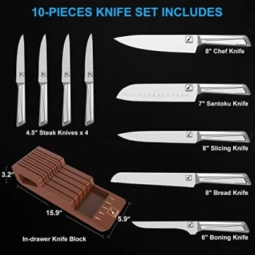 Imarku 10 PCS Kitchen Knife Set with Wooden Organizer