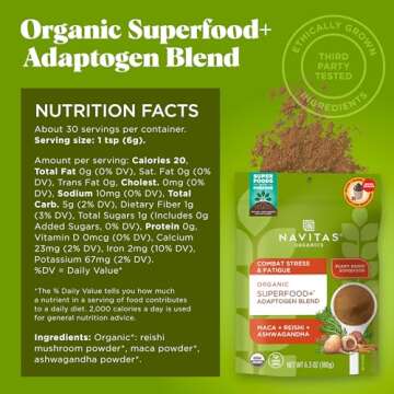 Navitas Organics Superfood+ Adaptogen Blend for Stress Support (Maca + Reishi + Ashwagandha), 6.3oz ...