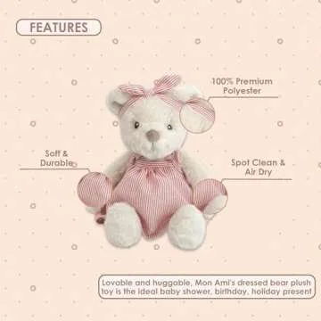 MON AMI Ellie The Bear Stuffed Animal – 11’’, Sundressed Teddy Bear Plush for Baby Shower, Cute Plushies for Kids of All Ages