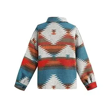 COWOKA Women's Vintage Aztec Print Pattern Loose Shacket Button Down Long Sleeve Woolen Jacket Shirts Coat Red M