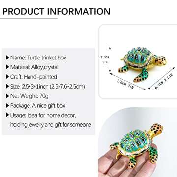 YU FENG 3inch Bejeweled Enamel Sea Turtle Trinket Box with Sparkling Crystals,Hand-painted Hinged Jewelry Storage Box Ring Holder Figurine Collectible