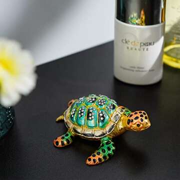 YU FENG 3inch Bejeweled Enamel Sea Turtle Trinket Box with Sparkling Crystals,Hand-painted Hinged Jewelry Storage Box Ring Holder Figurine Collectible