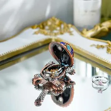YU FENG 3inch Bejeweled Enamel Sea Turtle Trinket Box with Sparkling Crystals,Hand-painted Hinged Jewelry Storage Box Ring Holder Figurine Collectible